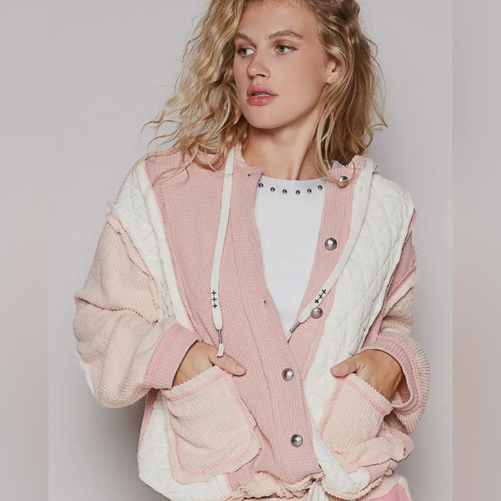 POL Lounge SET : Bubble Gum and Cream Jacket hoodie and Bottom cargo pant.